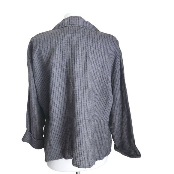 FLAX 100% Linen Jacket Check Plaid Women's Large Shirt Brown Lagenlook Relaxed - Picture 7 of 13